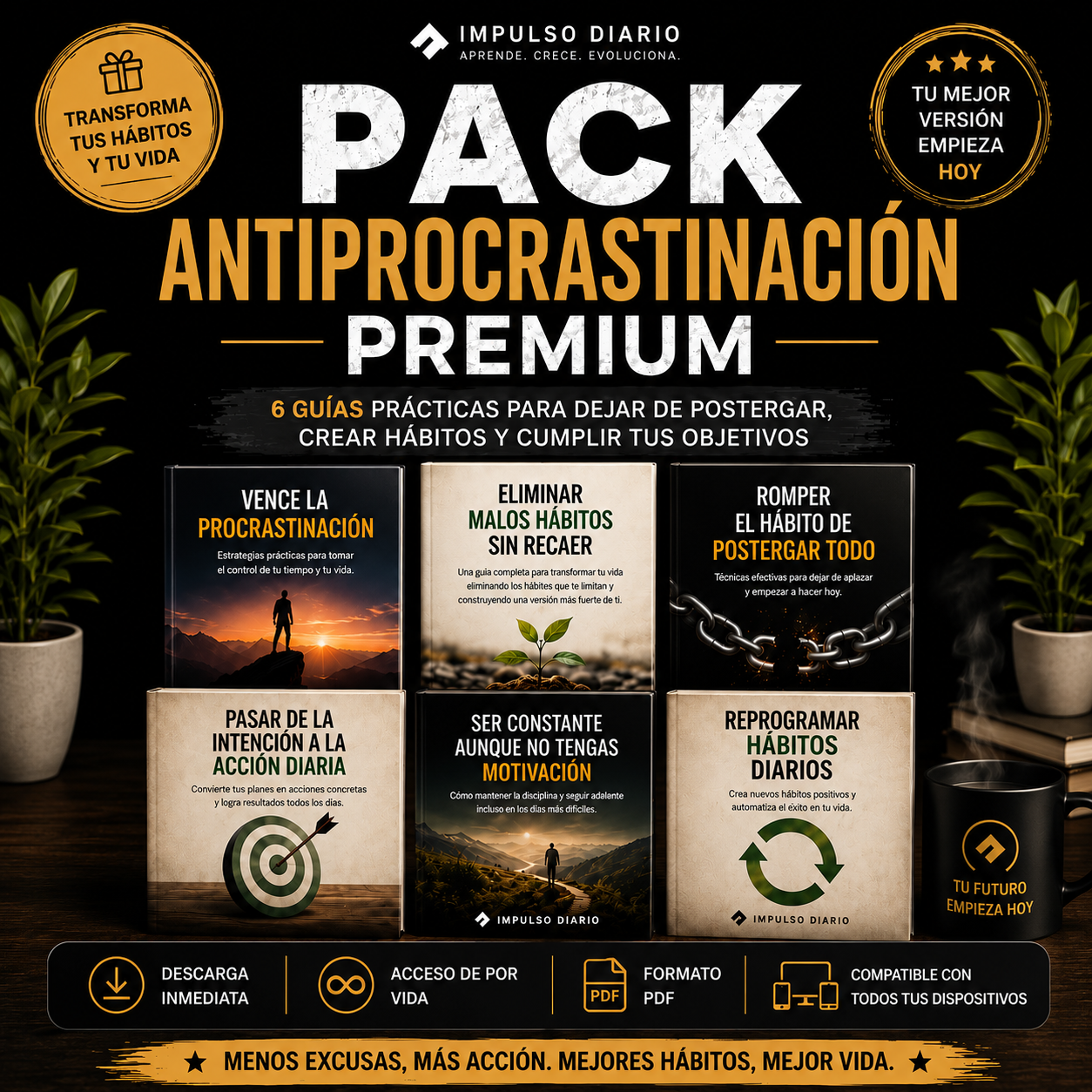 Pack Antiprocrastinación Premium | 6 Guias para Crear Hábitos y Dejar de Postergar